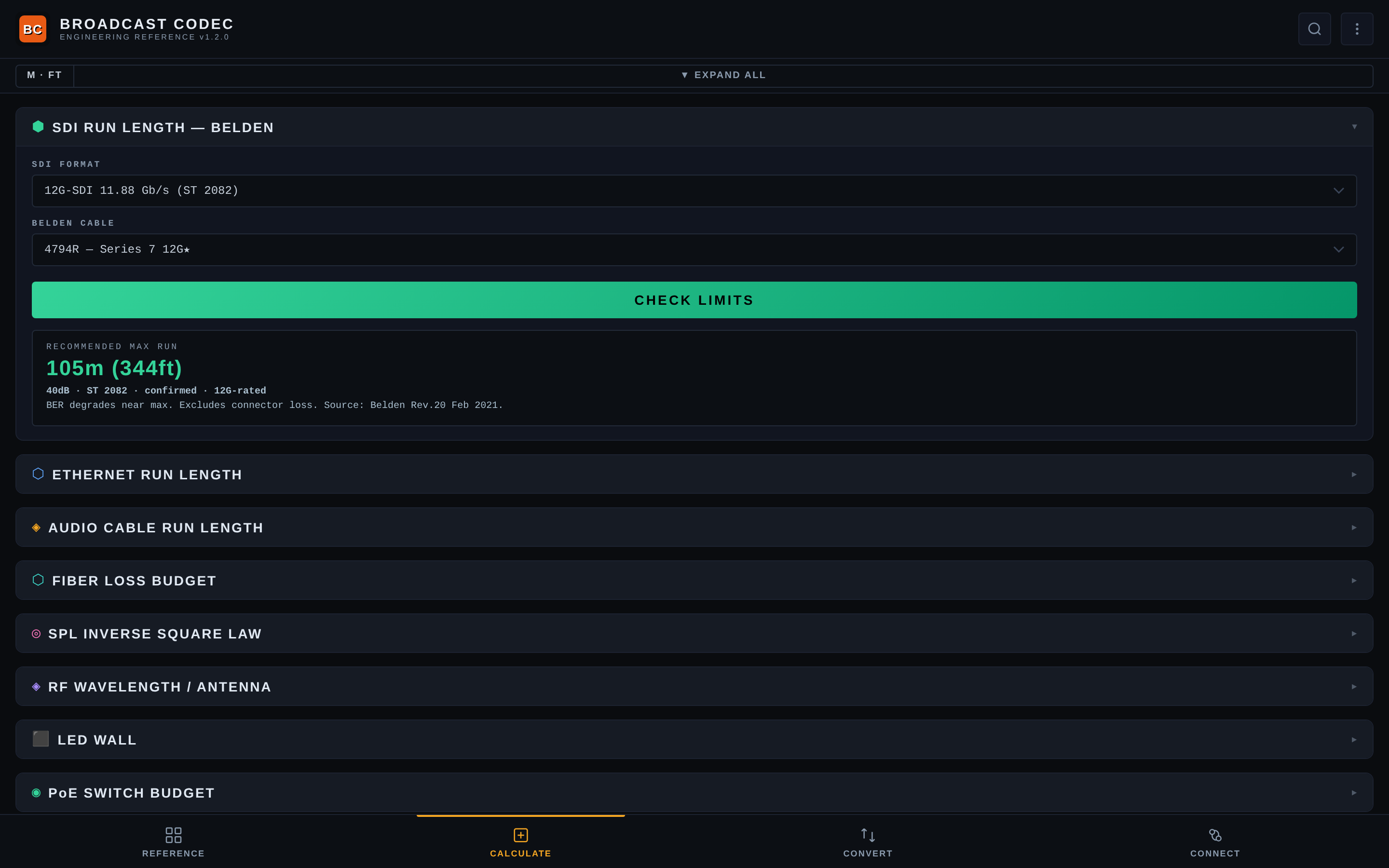Broadcast Codec SDI cable-run calculator.