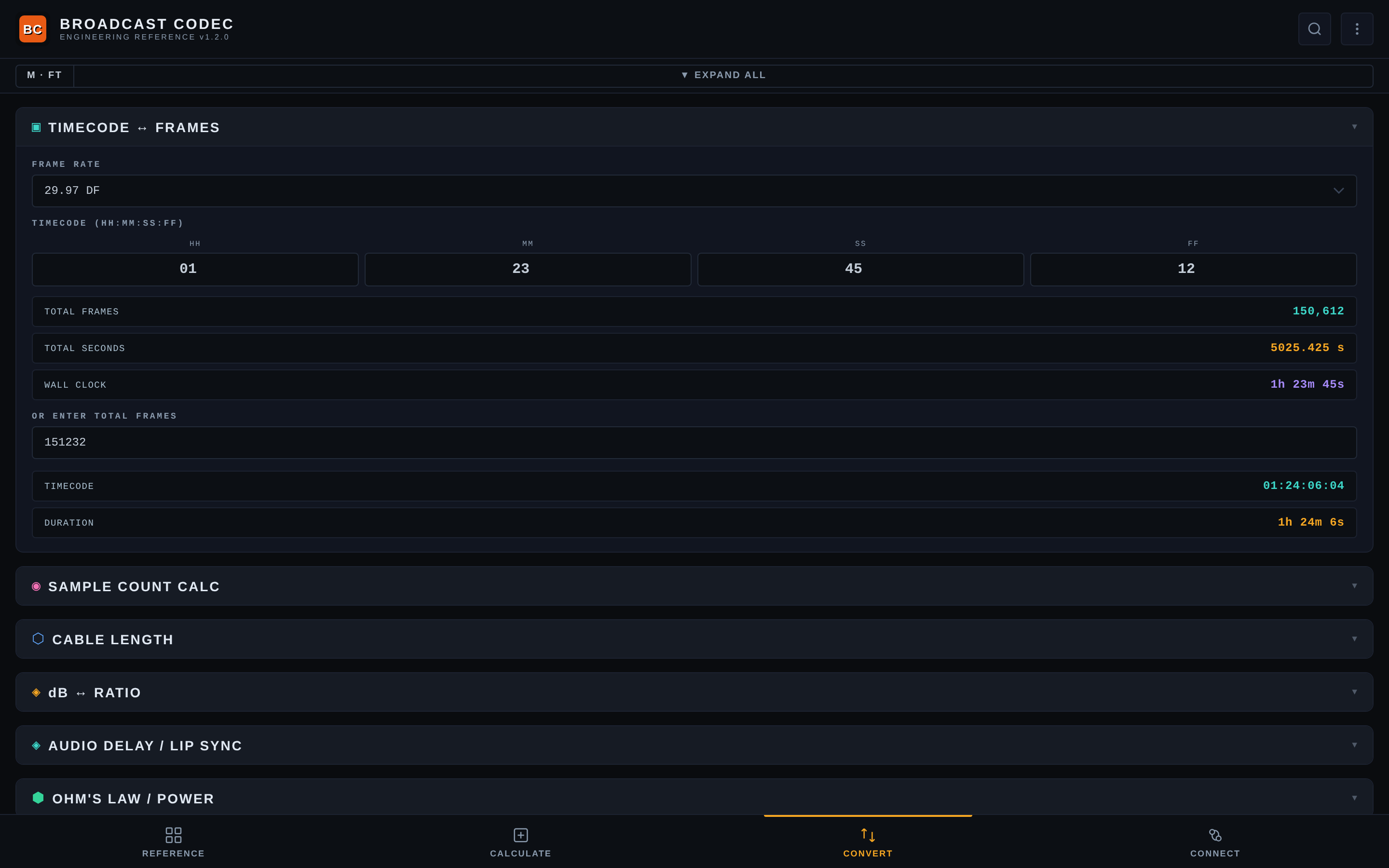 Broadcast Codec timecode-to-frames converter.
